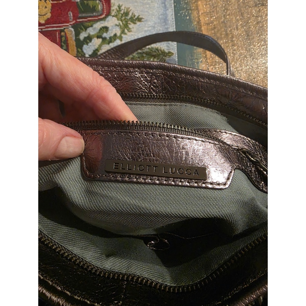 Elliott Lucca Estella Graphite Metallic Leather Hobo Shoulder Bag - Picture 8 of 12